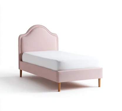 Eenpersoonsbed stof - hout 200x100x95 cm - roze - gebogen hoofdbord - elegant design - geschikt voor slaapkamer-Domainixe