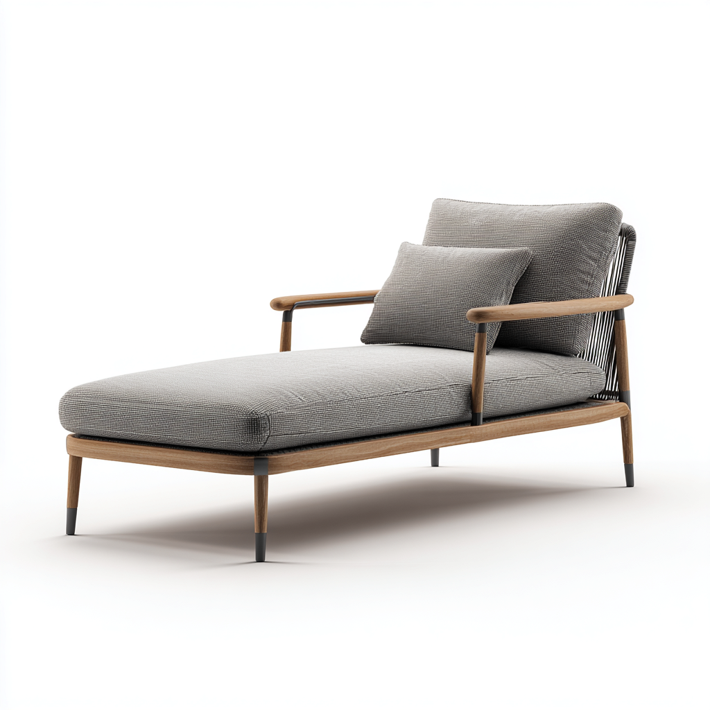 Ligstoel Hout-Textiel 198x72x85 cm - Grijs - Natuurkleur - Scandinavisch Design - Voor Tuin-Domainixe