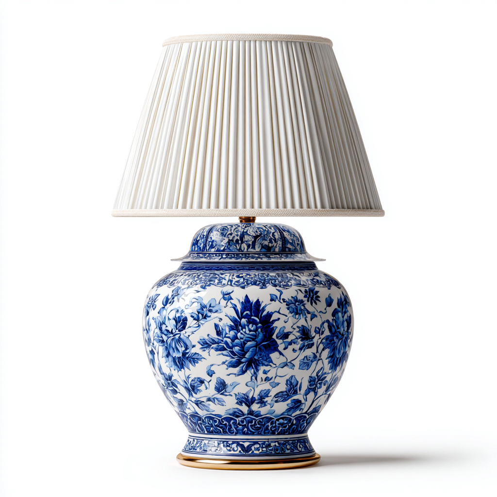 Tafellamp keramiek 30x55 cm - blauw - wit - klassiek design - voor woonkamer of slaapkamer-Domainixe