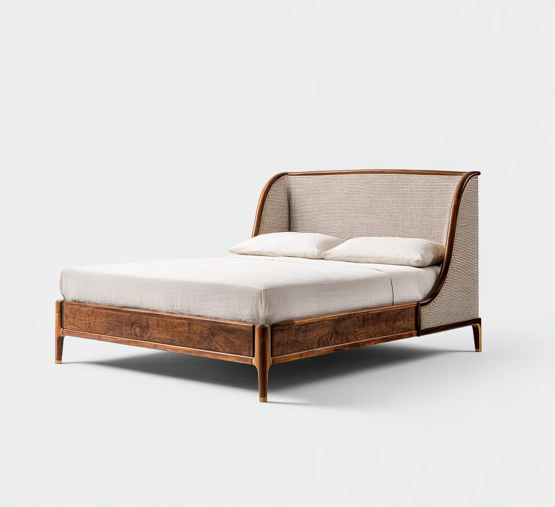 Tweepersoonsbed hout en stof 200x180x110 cm - naturel - beige - geschikt voor slaapkamer - modern design-Domainixe