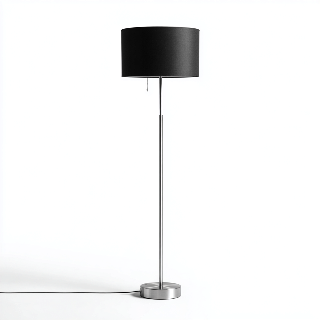 Vloerlamp van metaal en stof 35x162 cm - zilver en zwart - geschikt voor woonkamer - modern cilindervormig design-Domainixe
