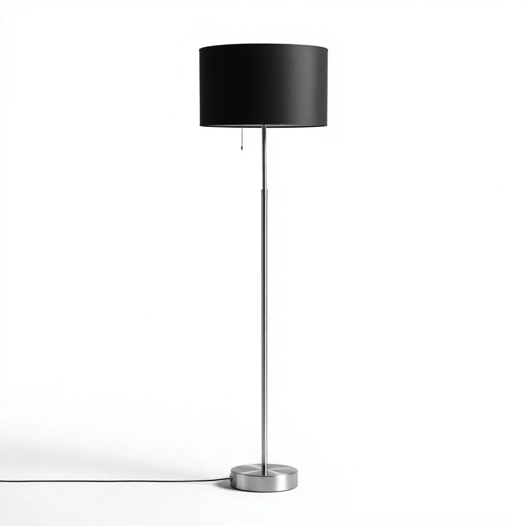 Vloerlamp van metaal en stof 35x162 cm - zilver en zwart - geschikt voor woonkamer - modern cilindervormig design-Domainixe