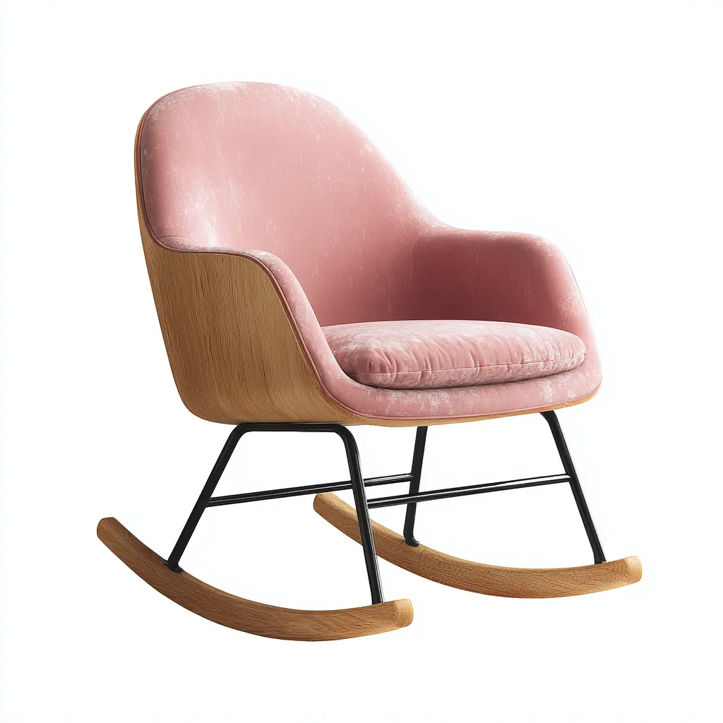 Schommelstoel Stof - Hout - Metaal 80x77x95 cm - Roze - Modern design met houten schaal en stoffen bekleding - Perfect voor woonkamer of leeshoek-Domainixe