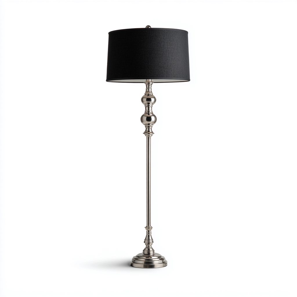 Vloerlamp van metaal en stof 38x165 cm - zilver en zwart - geschikt voor woonkamer - klassiek elegant design-Domainixe