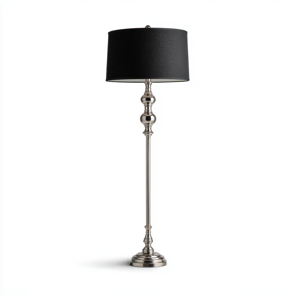Vloerlamp van metaal en stof 38x165 cm - zilver en zwart - geschikt voor woonkamer - klassiek elegant design-Domainixe