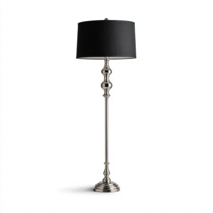 Vloerlamp van metaal en stof 38x165 cm - zilver en zwart - geschikt voor woonkamer - klassiek elegant design-Domainixe