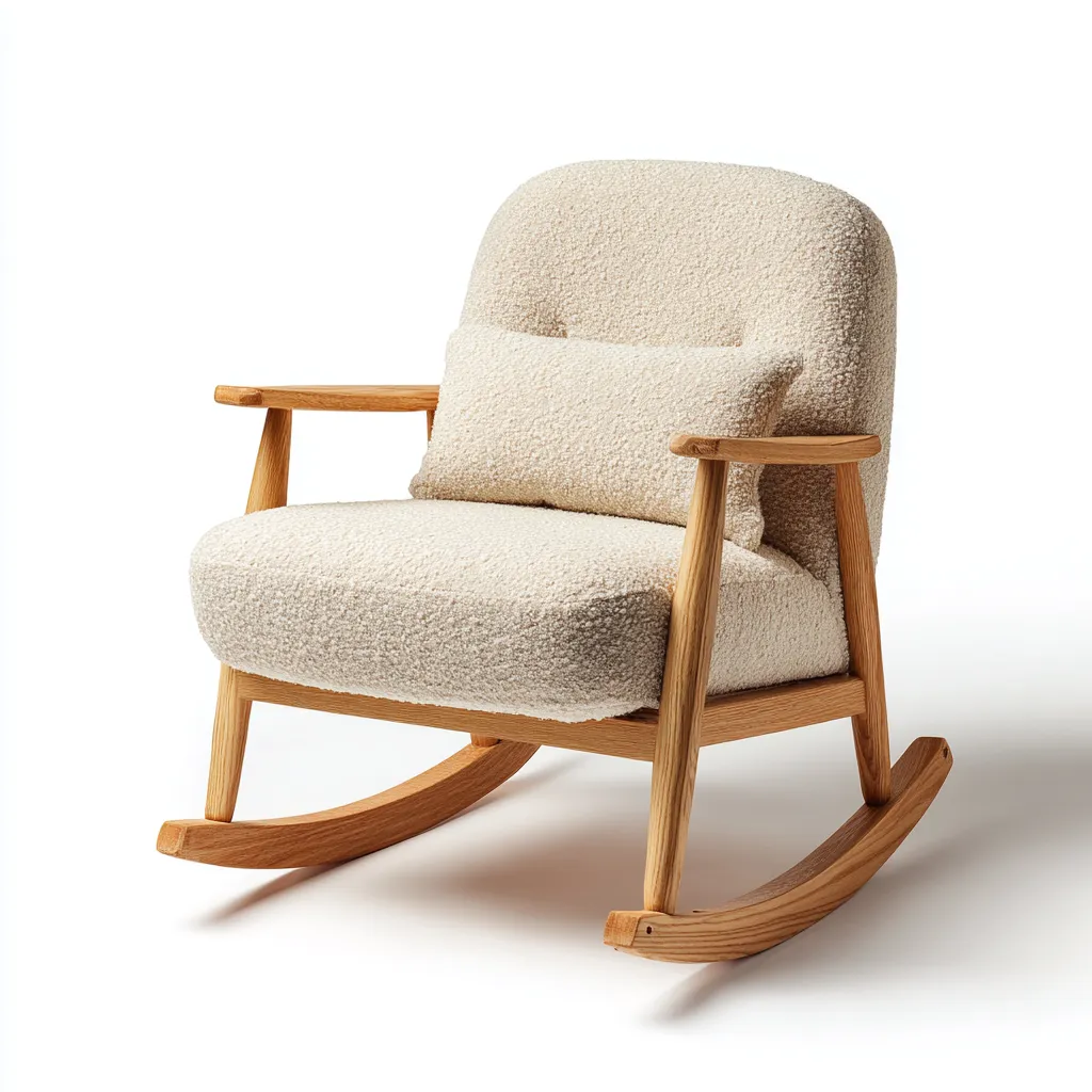 Schommelstoel Stof - Hout 82x78x98 cm - Crème - Scandinavisch design met houten frame en zachte bekleding - Geschikt voor woonkamer-Domainixe