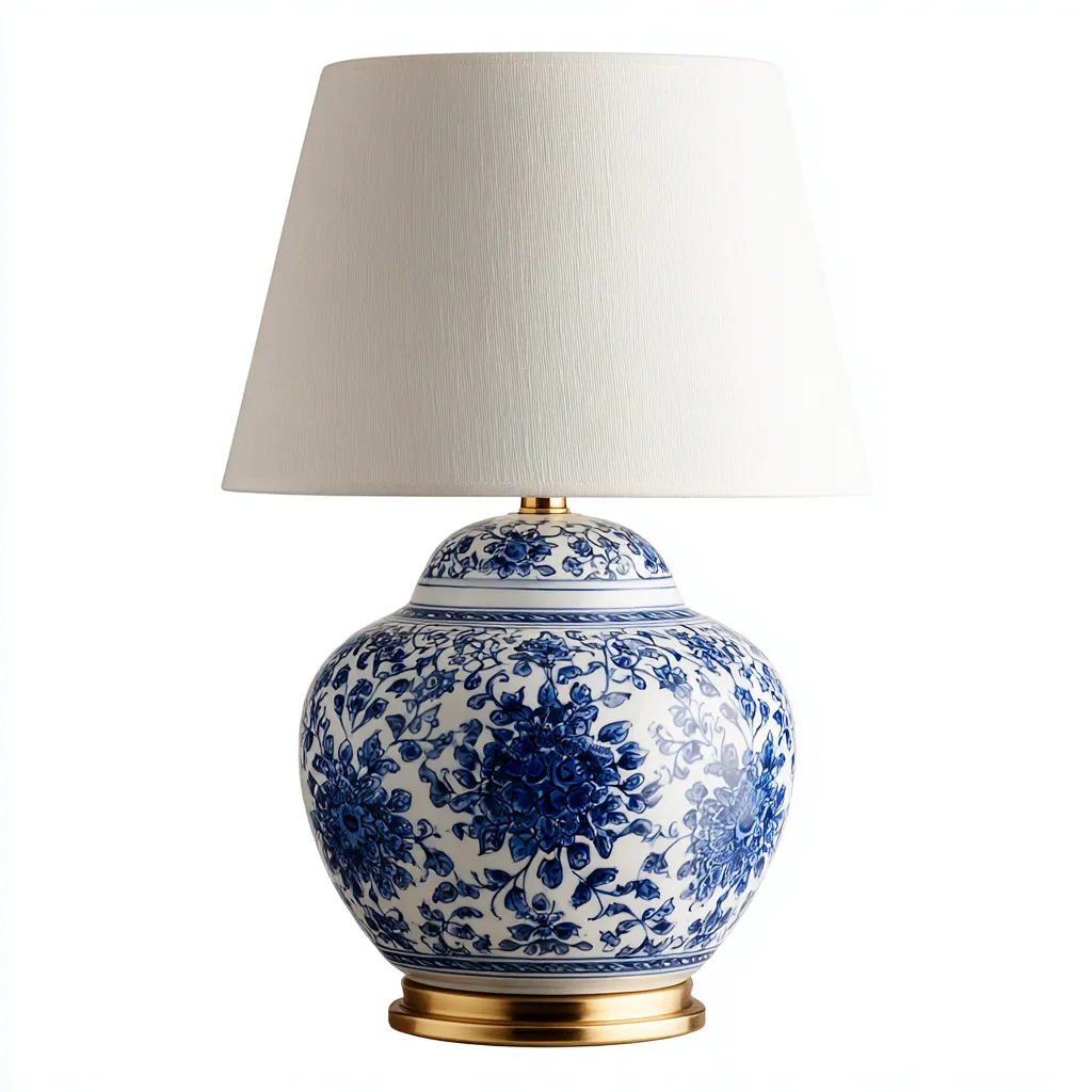 Tafellamp keramiek 30x55 cm - blauw - wit - klassiek design - voor woonkamer of slaapkamer-Domainixe