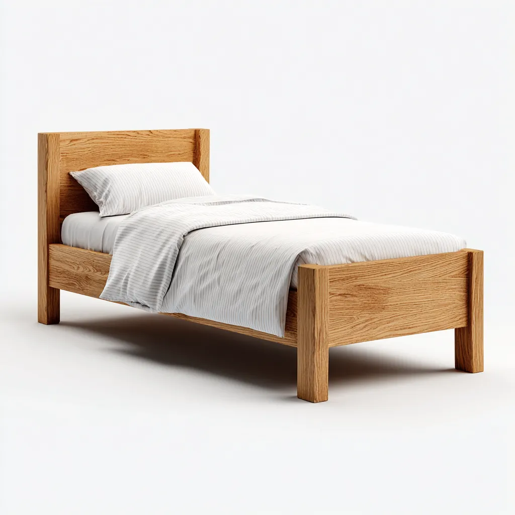 Eenpersoonsbed massief hout 200x100x95 cm - eiken - recht hoofdbord en voeteneinde - modern rustiek design - geschikt voor slaapkamer-Domainixe