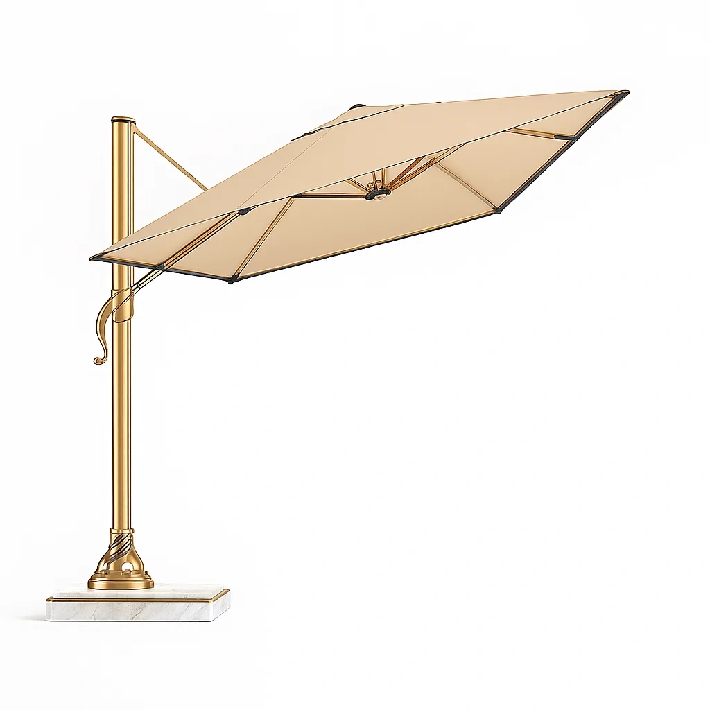 Sombrilla colgante de jardín cuadrada de poliéster beige base de mármol