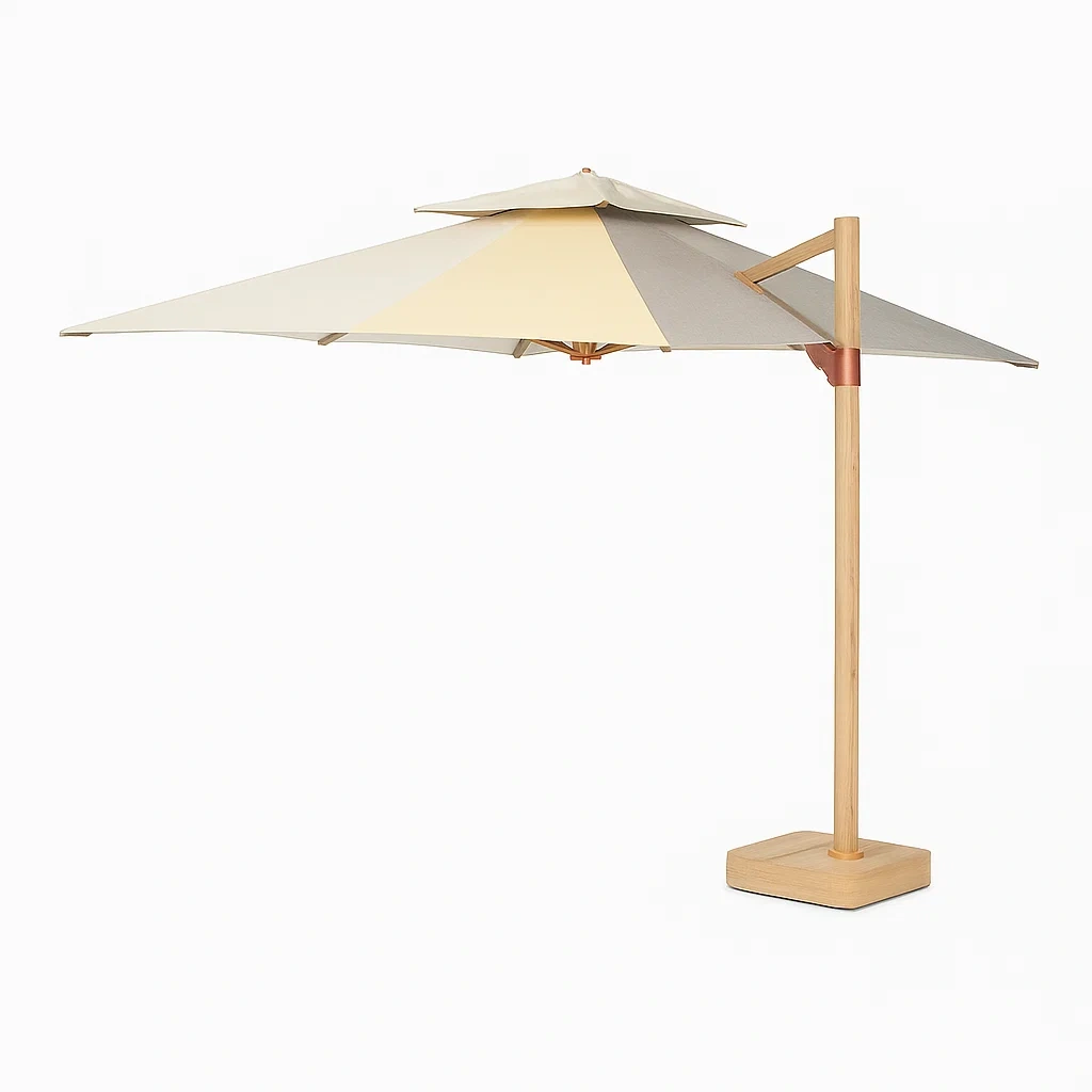 Sombrilla colgante de jardín cuadrada madera poliéster beige/gris