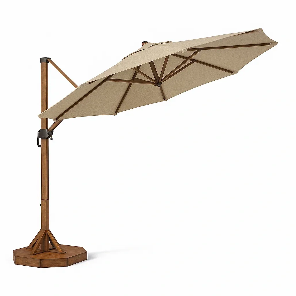 Sombrilla colgante exterior madera y poliéster beige diámetro 300 cm altura 260 cm