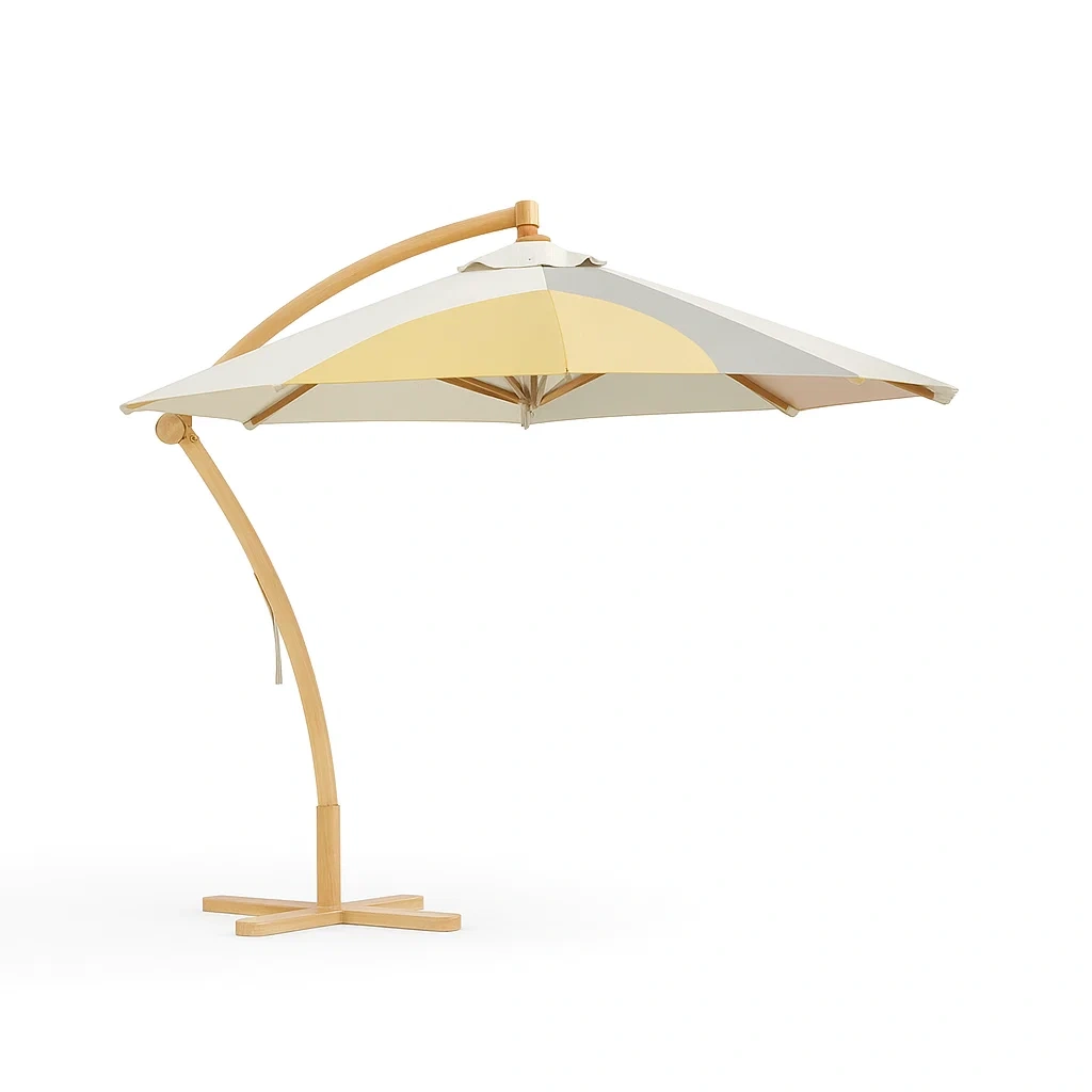 Sombrilla colgante colgante de madera y poliéster beige/amarillo