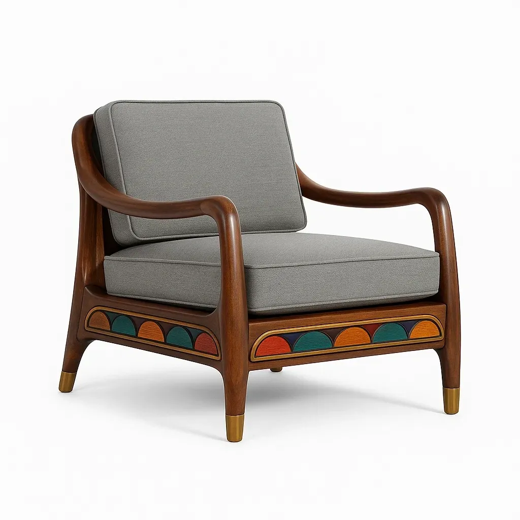 Sillón lounge Madera maciza con tapizado en tela de poliéster gris