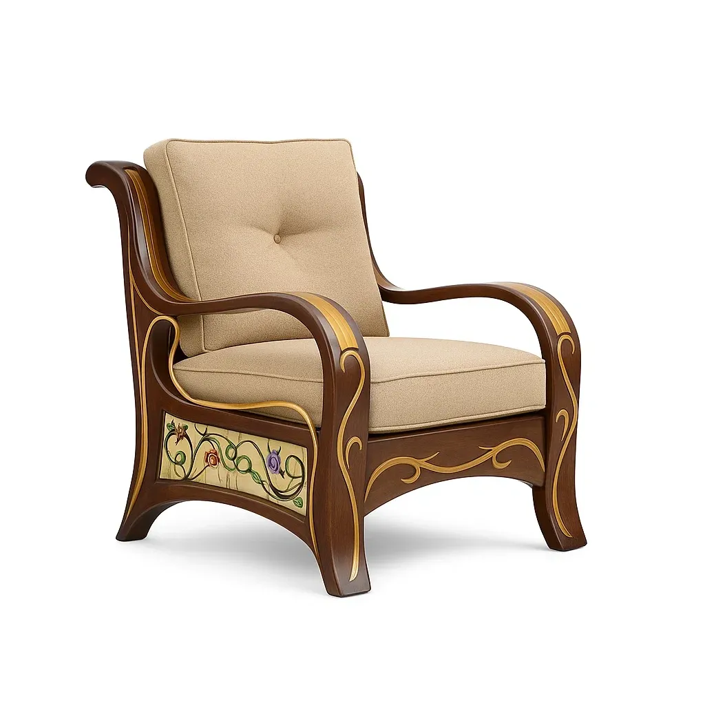 Sillón lounge Madera maciza con cojines de poliéster beige