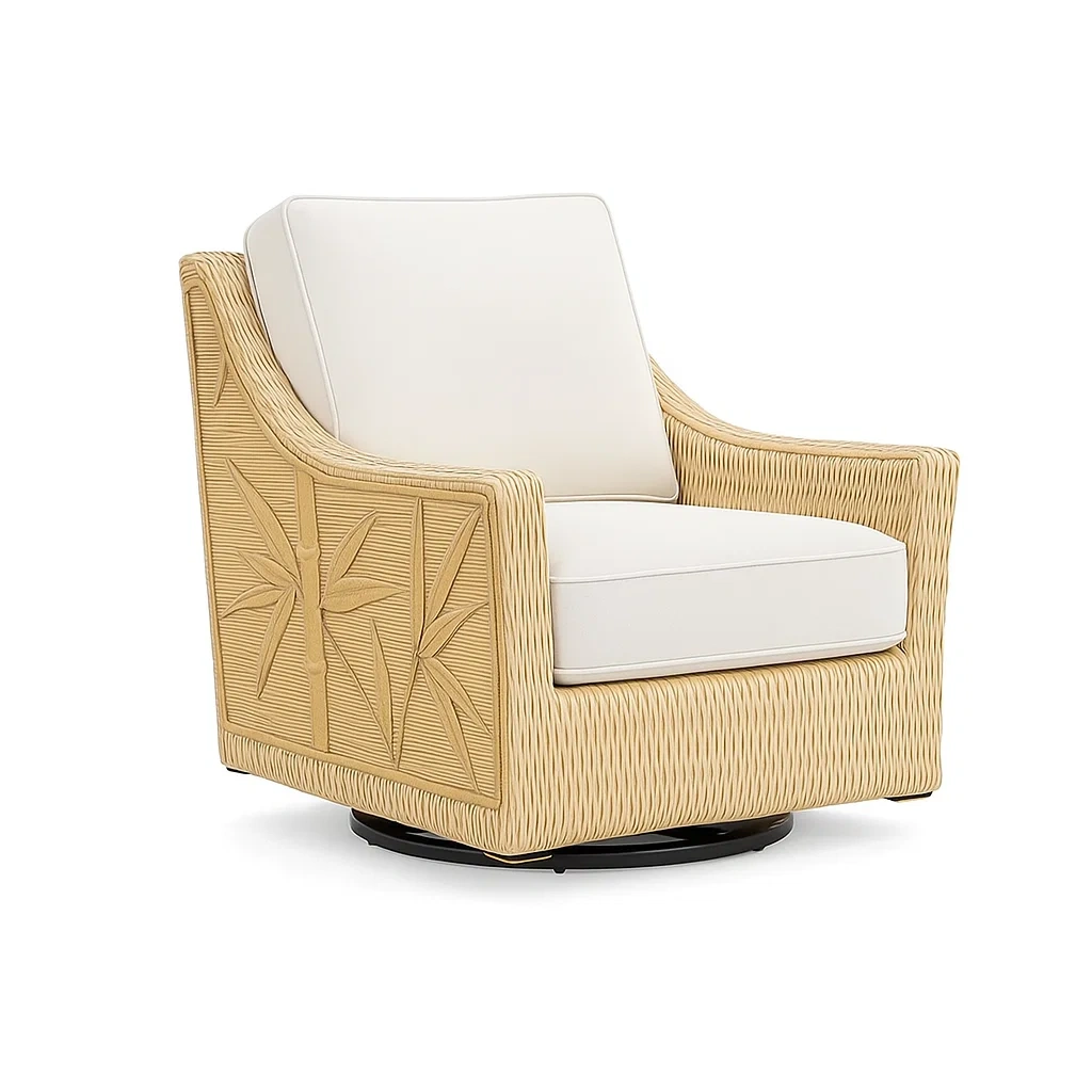 Sillón lounge Ratán beige con cojines blancos