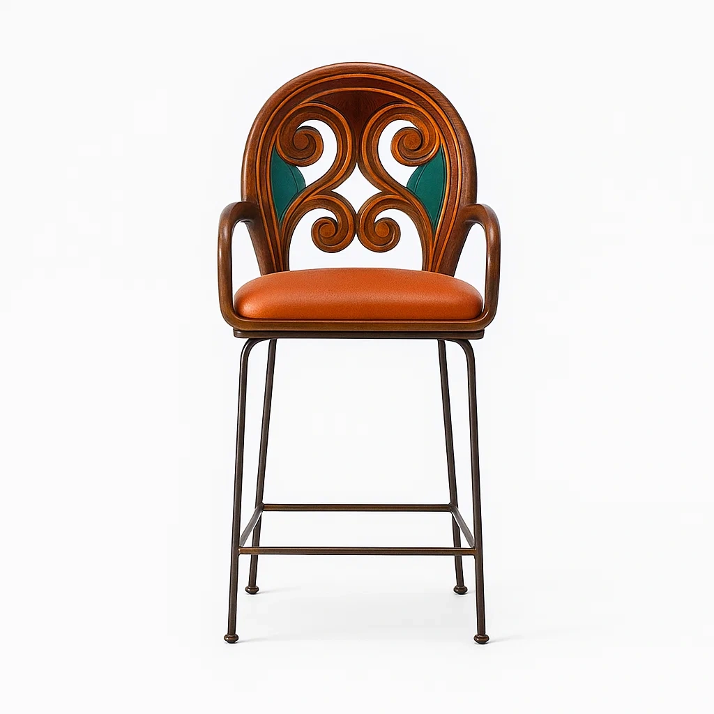 Taburete de bar Silla de barra con estructura de metal y respaldo de madera