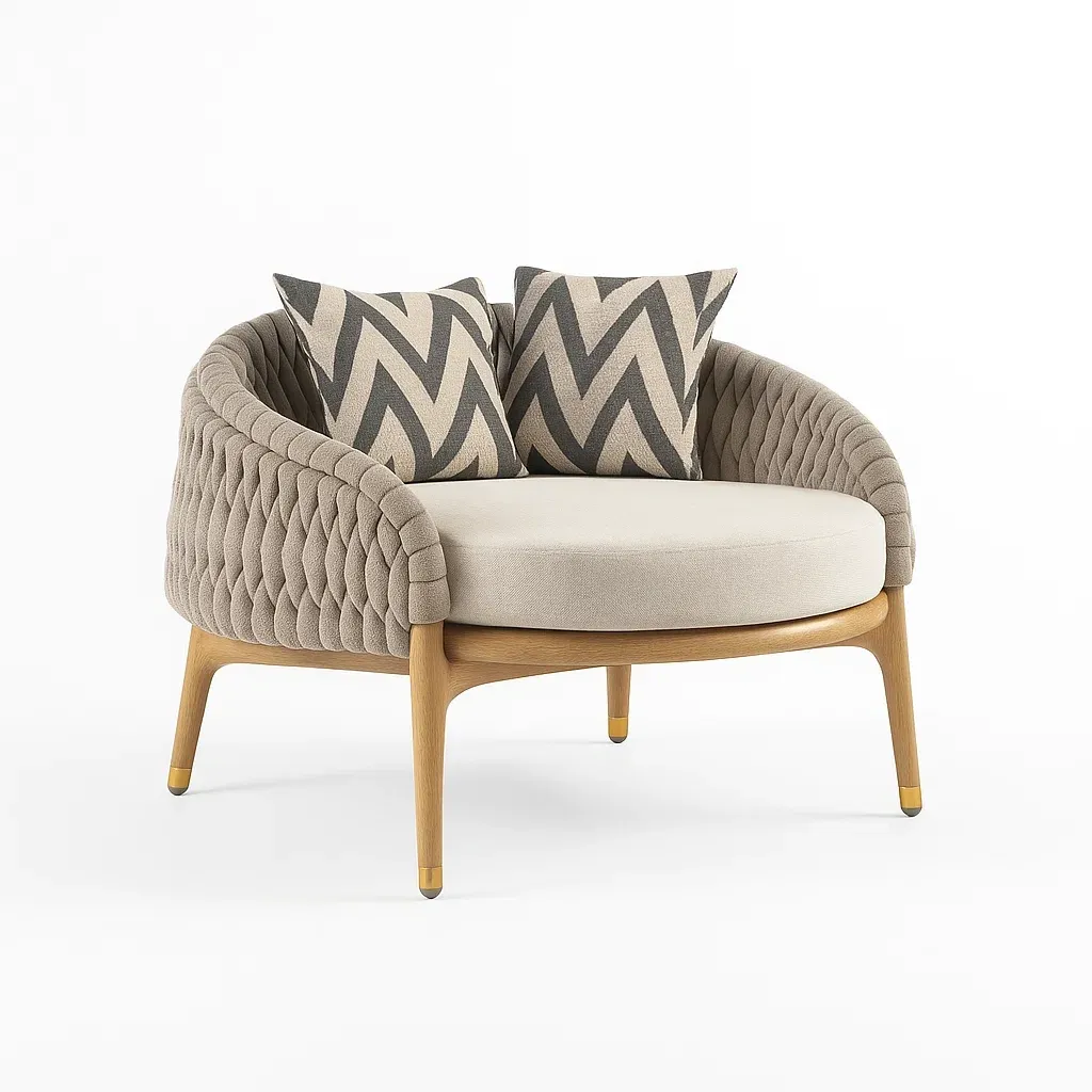 Sillón lounge Madera con cojines de algodón y patas de roble