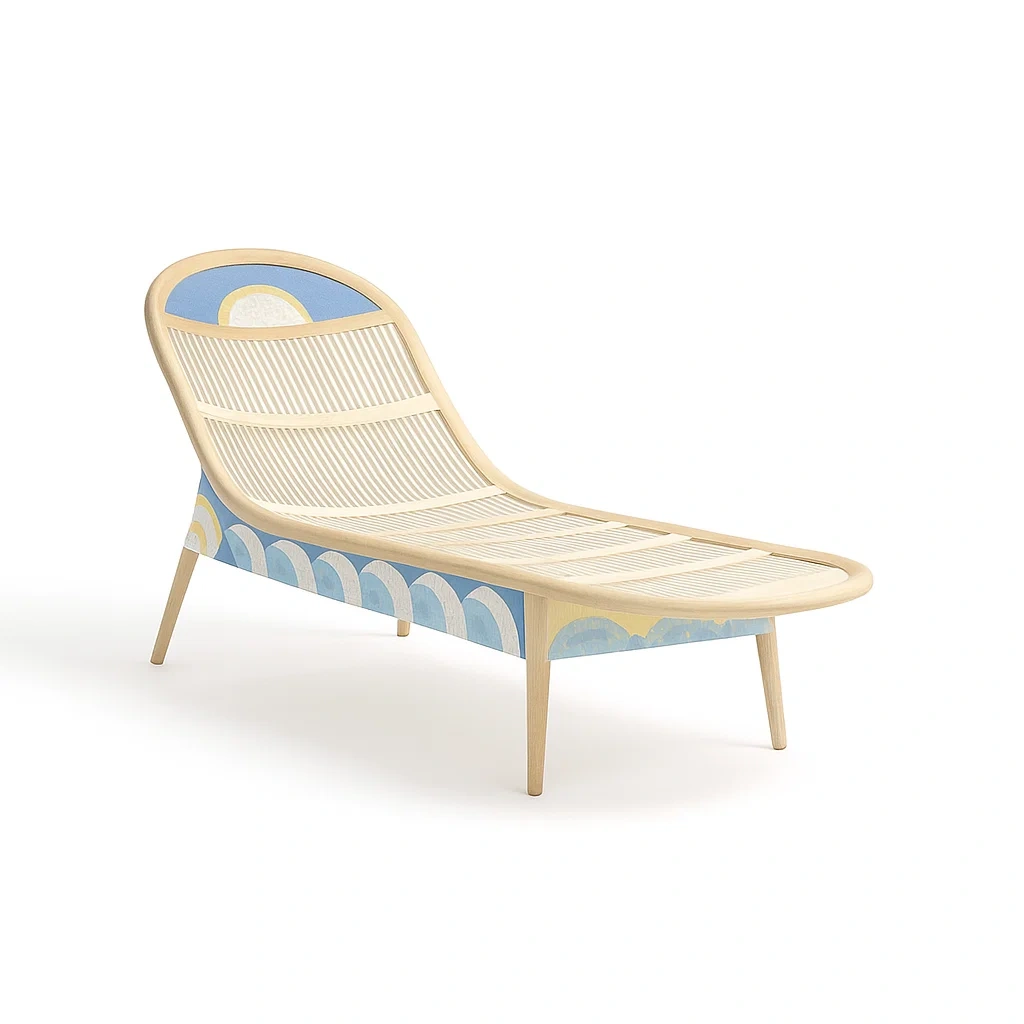 Tumbona de jardín Madera y cuerda azul y beige