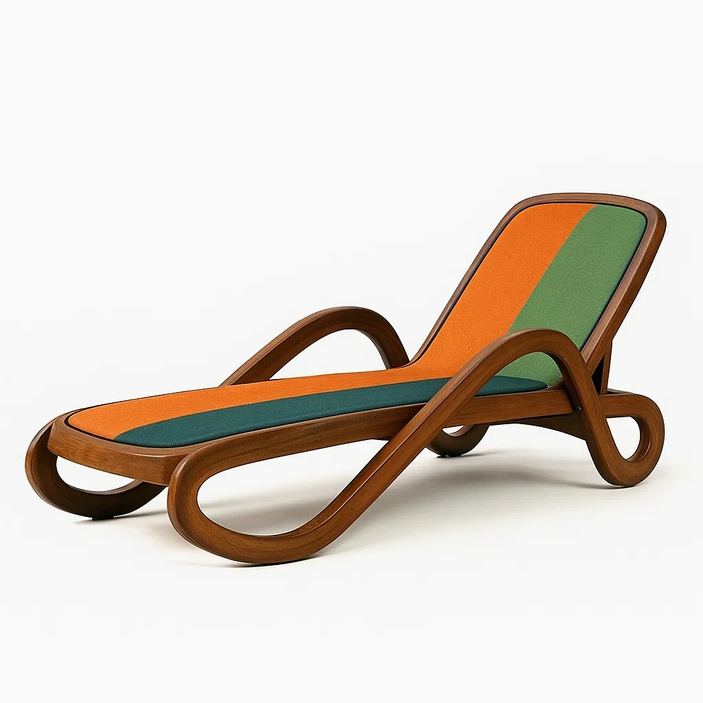 Tumbona de jardín Madera con cojín multicolor de poliéster