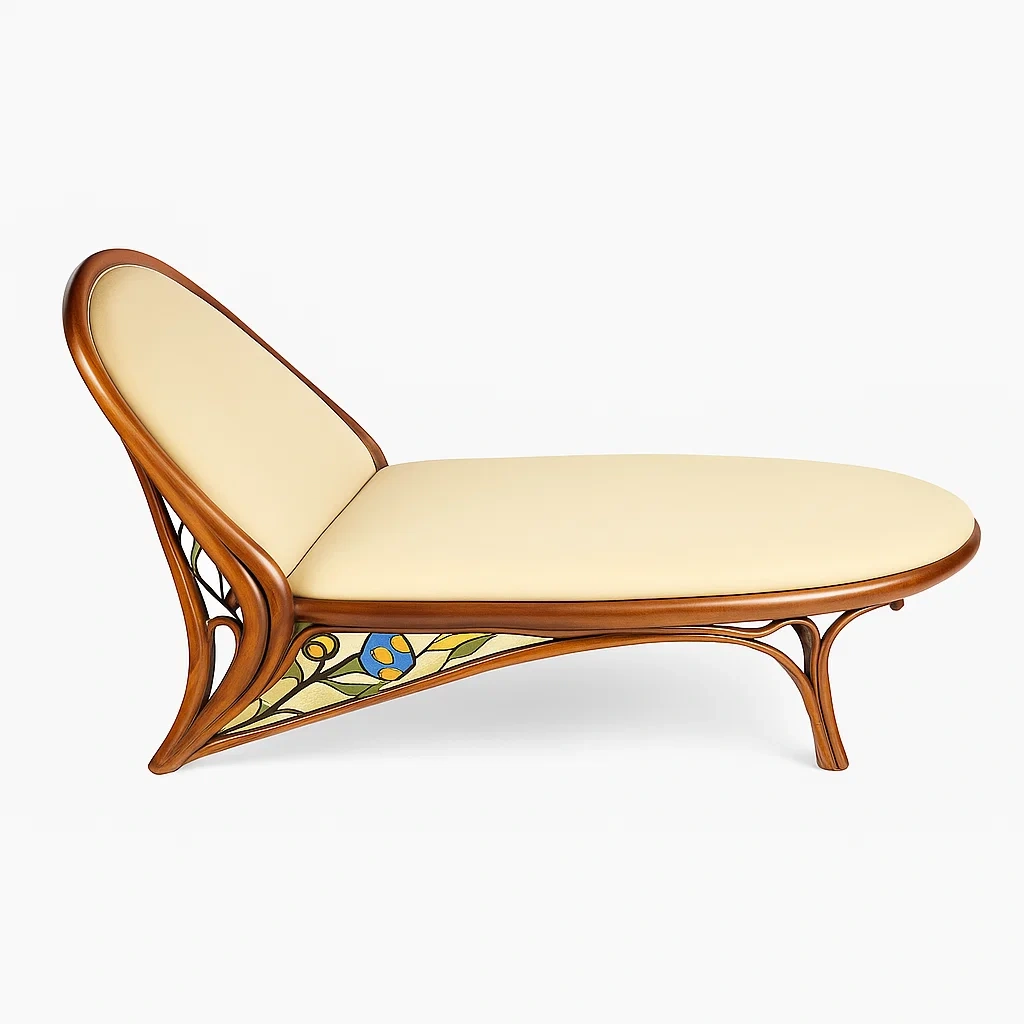 Chaise longue Madera haya cuero PU marfil