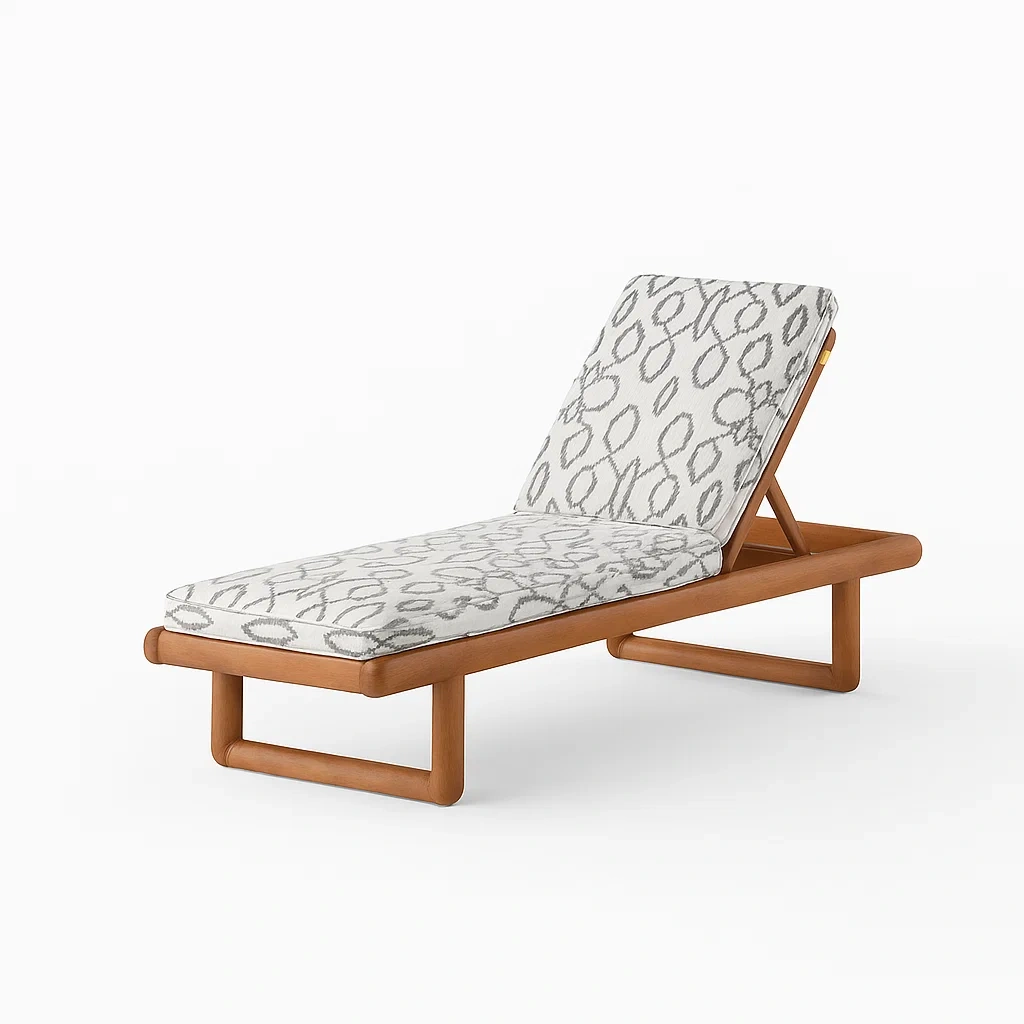 Tumbona de jardín Ajustable de madera con cojín estampado 200x70x35 cm