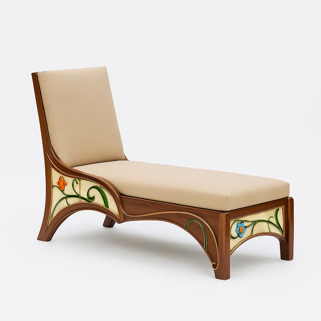 Chaise longue Madera y tela beige 160x60x70 cm