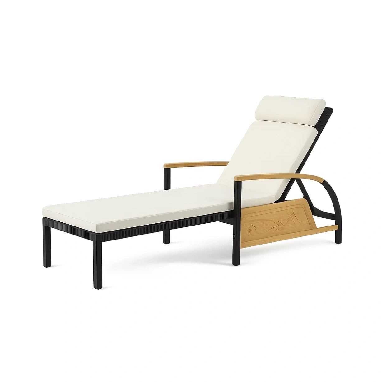 Tumbona de jardín Exterior aluminio madera poliéster crema