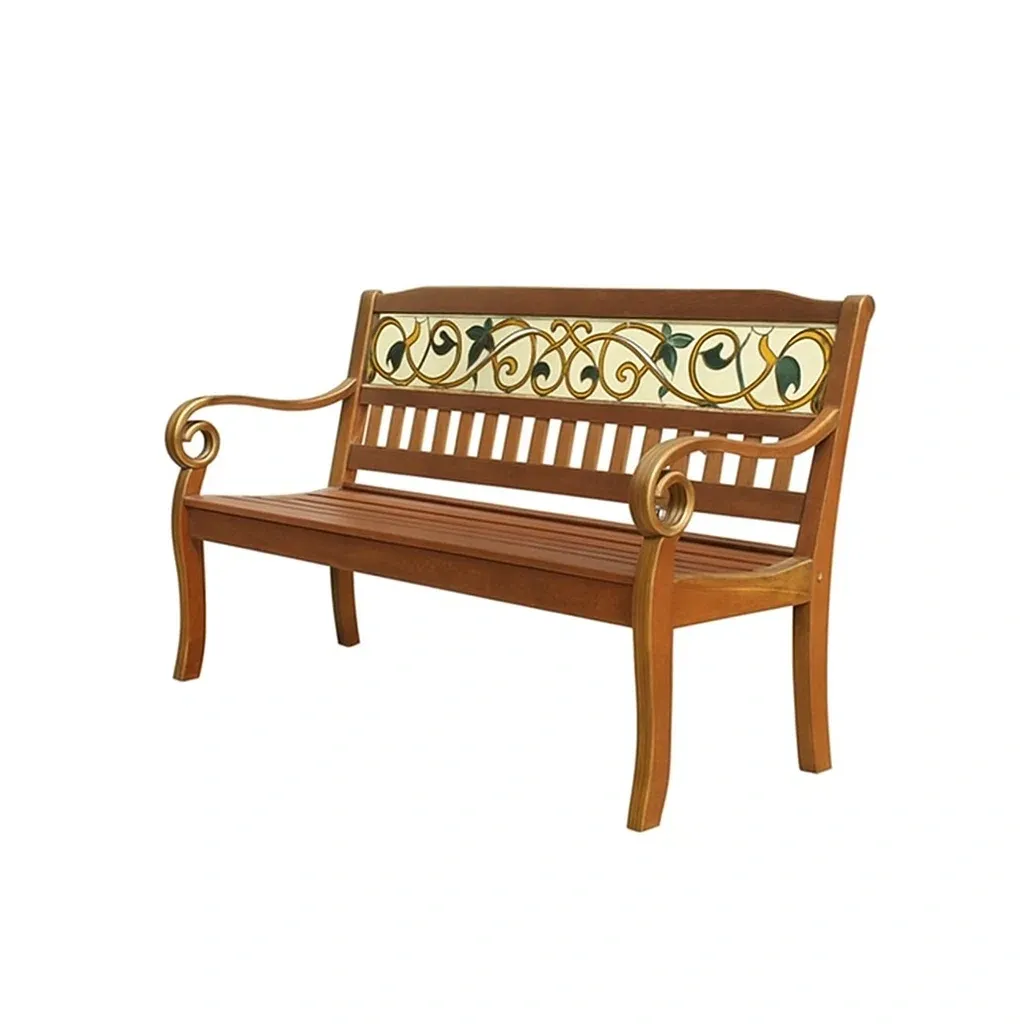 Banco de jardín Madera y metal con detalles ornamentales