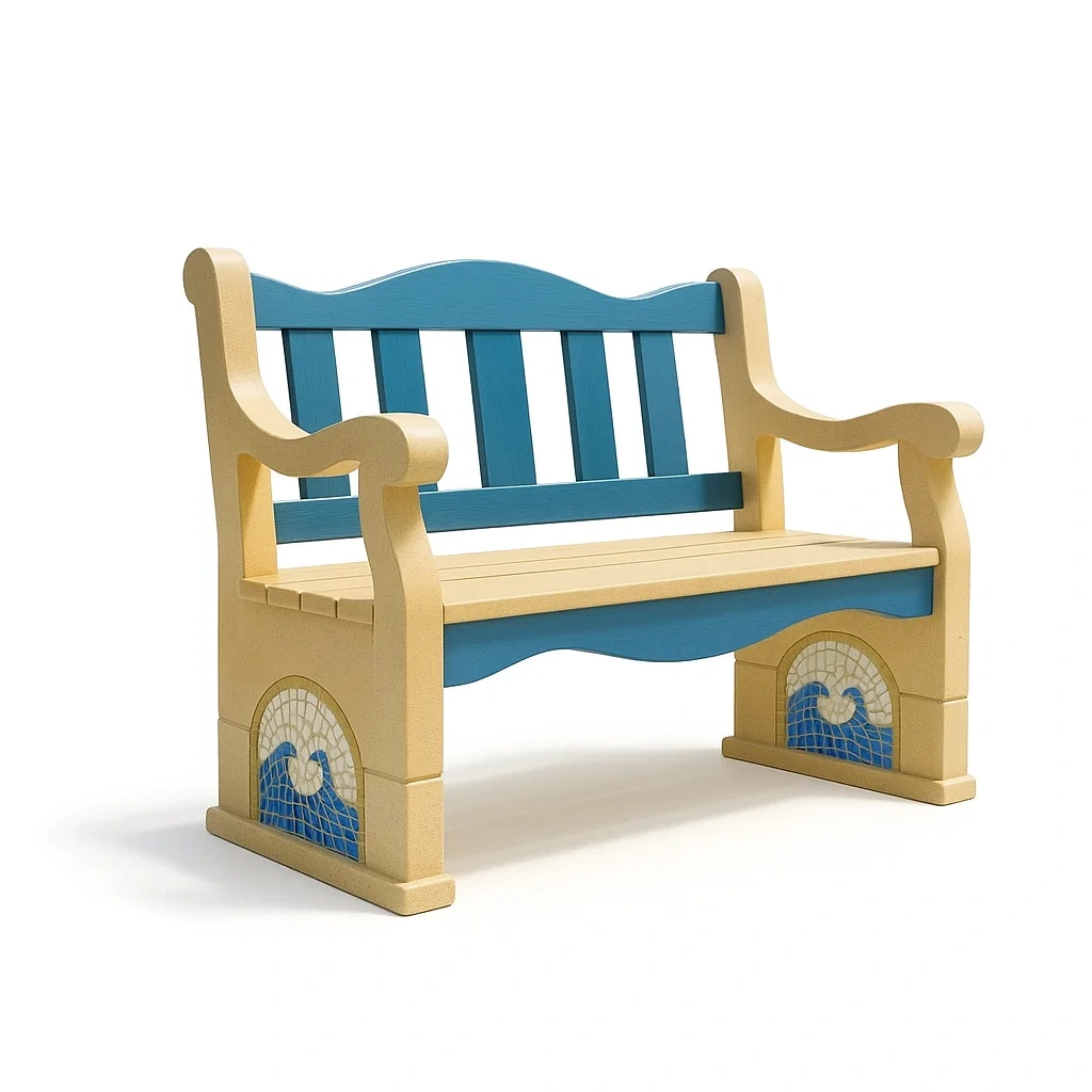 Banco de jardín Plástico azul y beige con mosaico