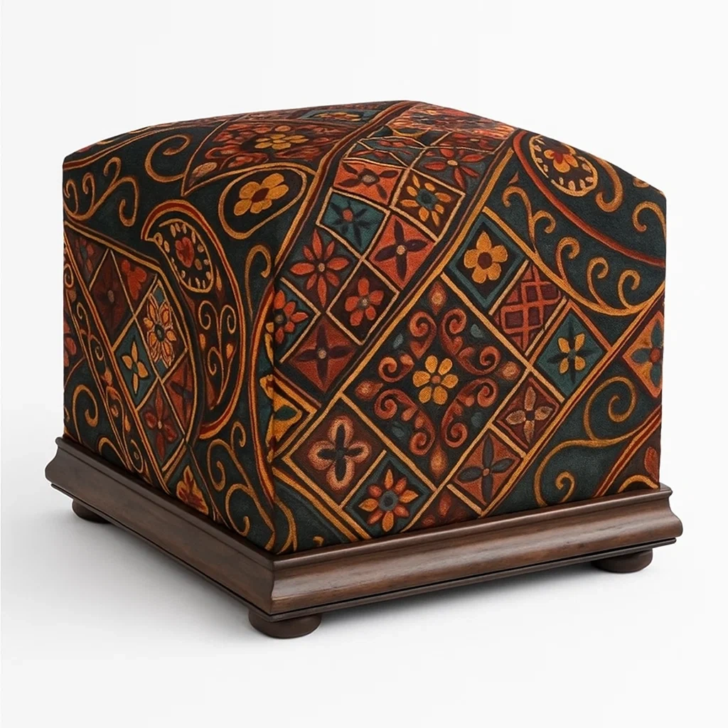 Taburete Cuadrado de poliéster multicolor con base de madera 40x40x40 cm