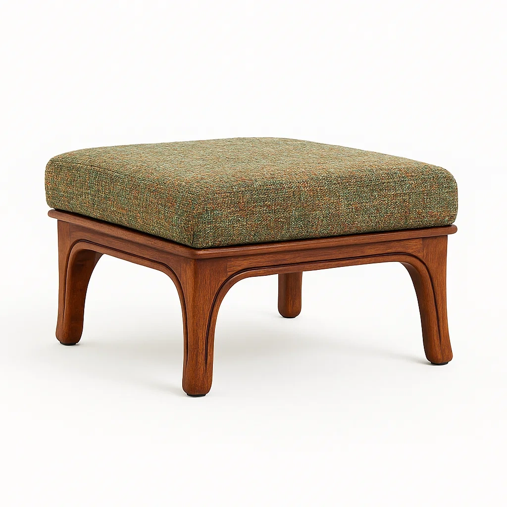 Taburete de madera y tela verde 45x45x35 cm