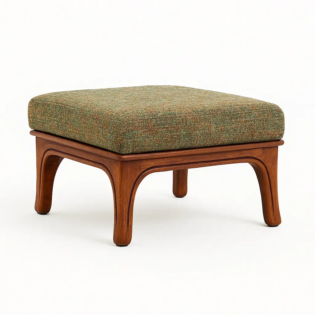 Taburete de madera y tela verde 45x45x35 cm