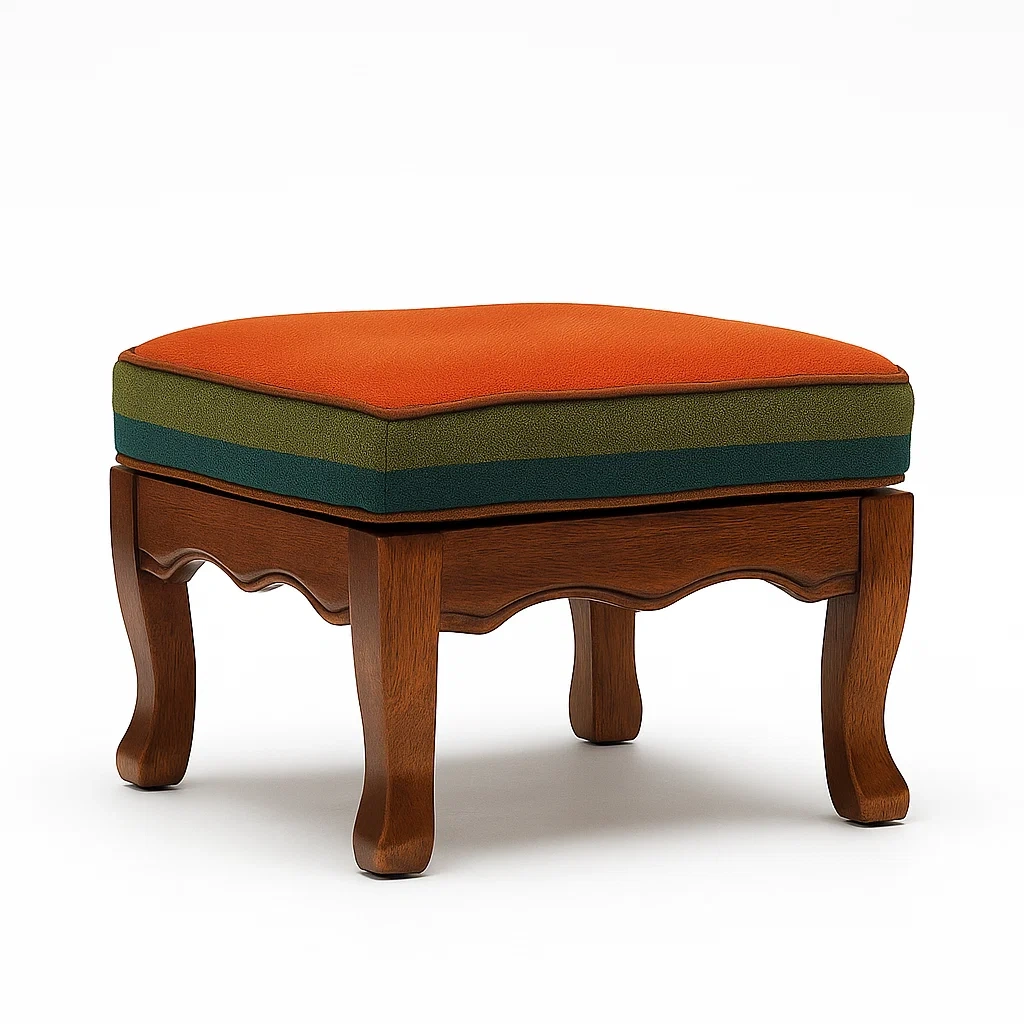 Taburete de madera con cojín extraíble naranja y verde