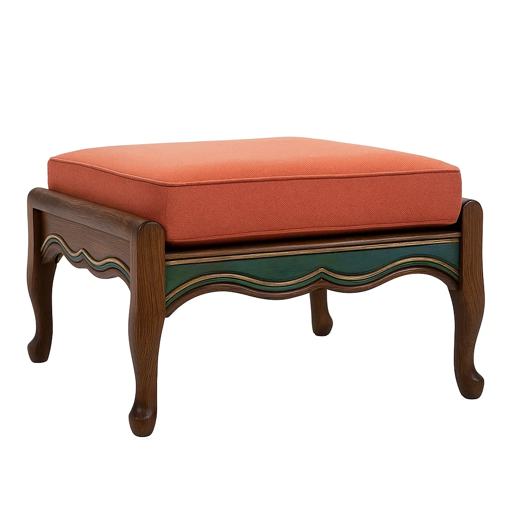 Taburete Madera Maciza con cojín poliéster naranja 45x45x40 cm