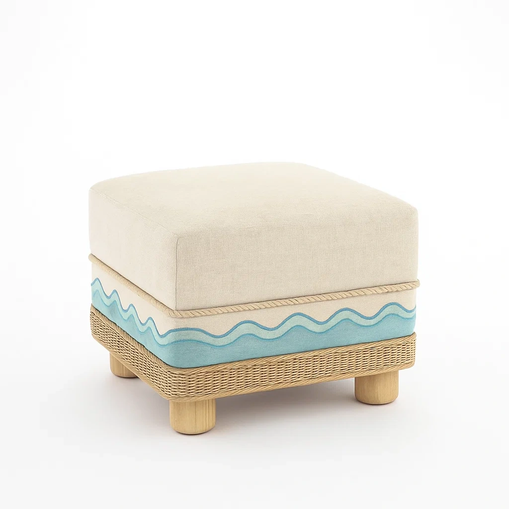 Taburete cuadrado de poliéster y pino 45x45x40 cm