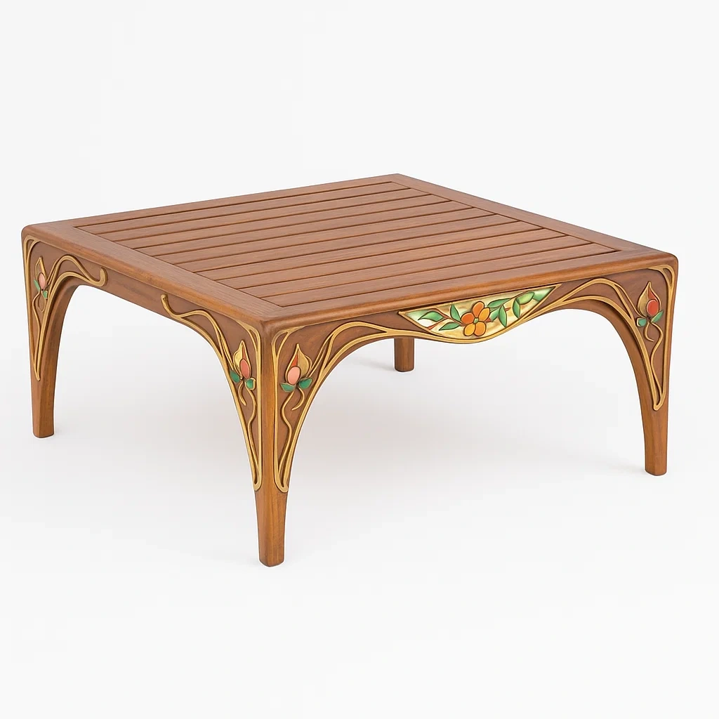 Mesa de centro Madera con incrustaciones florales