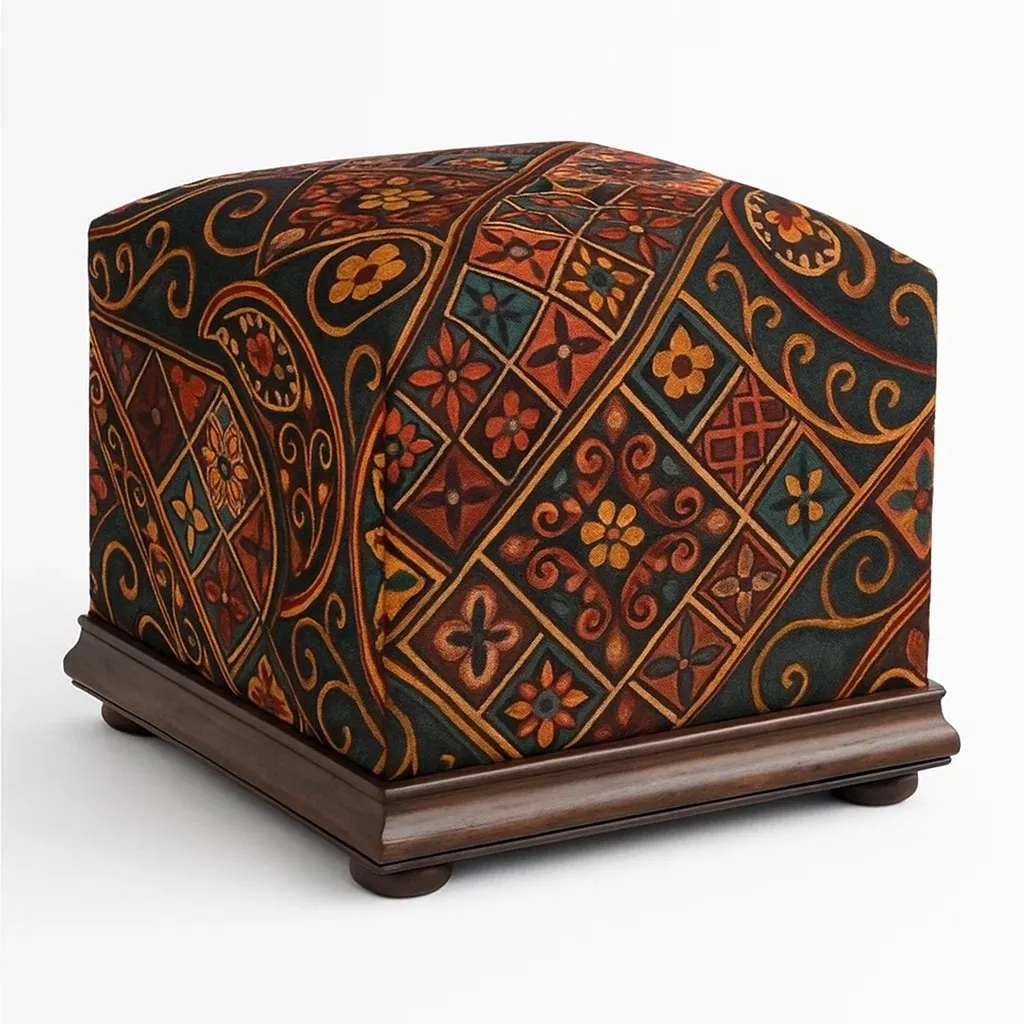 Taburete Cuadrado de poliéster multicolor con base de madera 40x40x40 cm