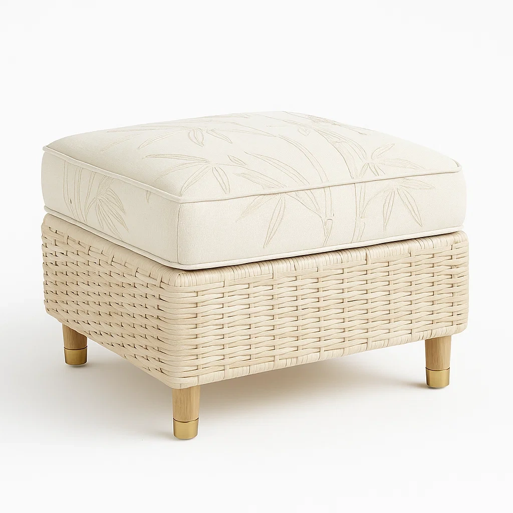 Taburete de ratán beige con cojín desmontable