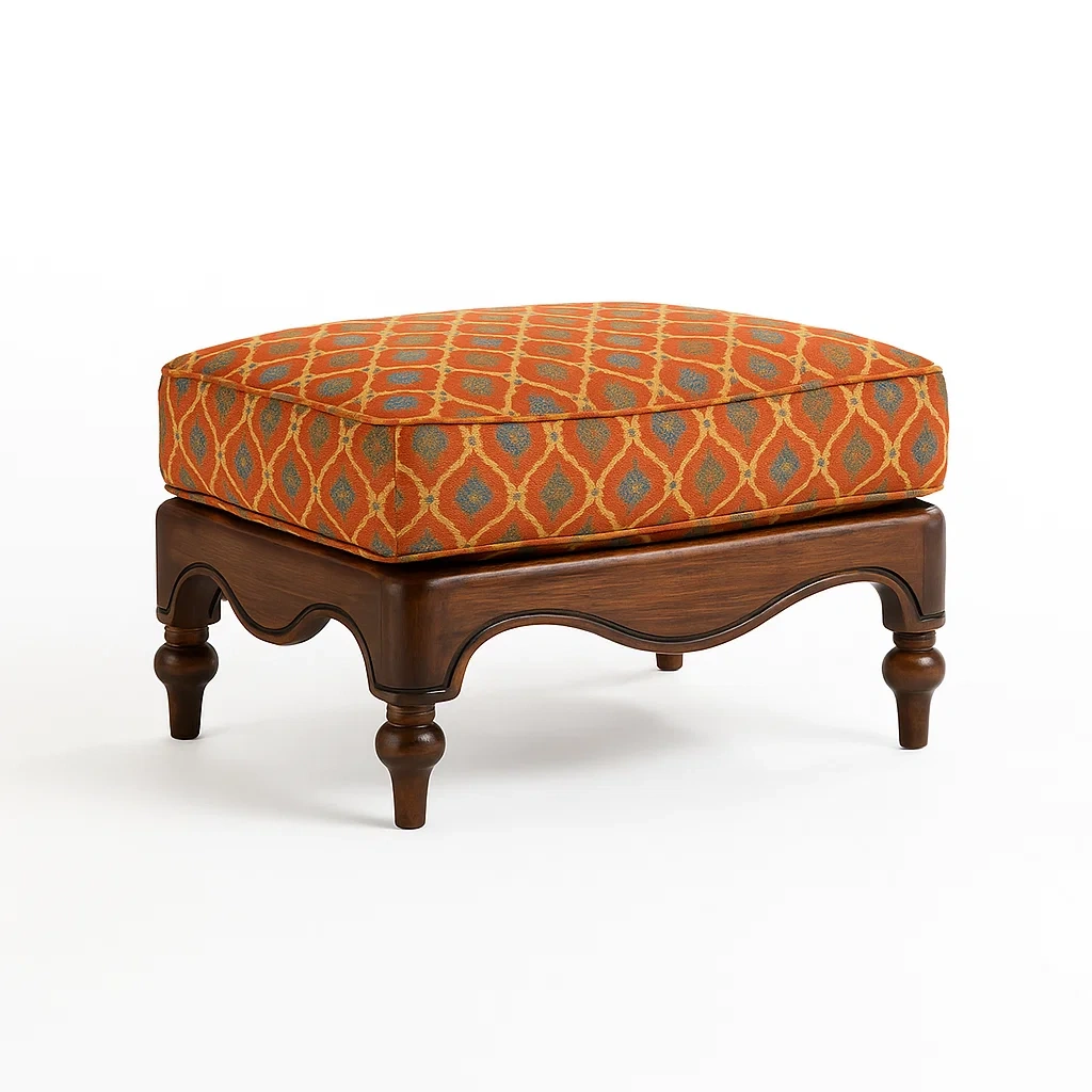 Taburete de madera con tapizado de poliéster naranja y azul 60x45x40 cm