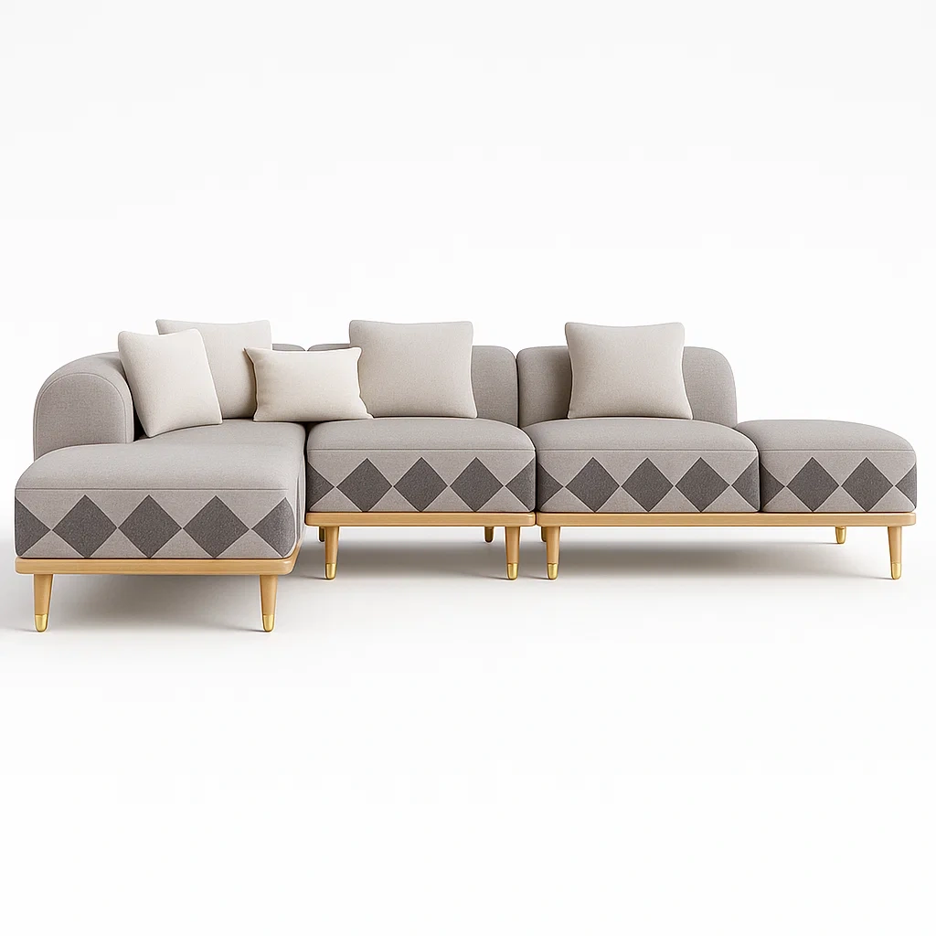 Sofá interior Seccional 4 plazas tejido poliéster gris claro y gris oscuro/madera