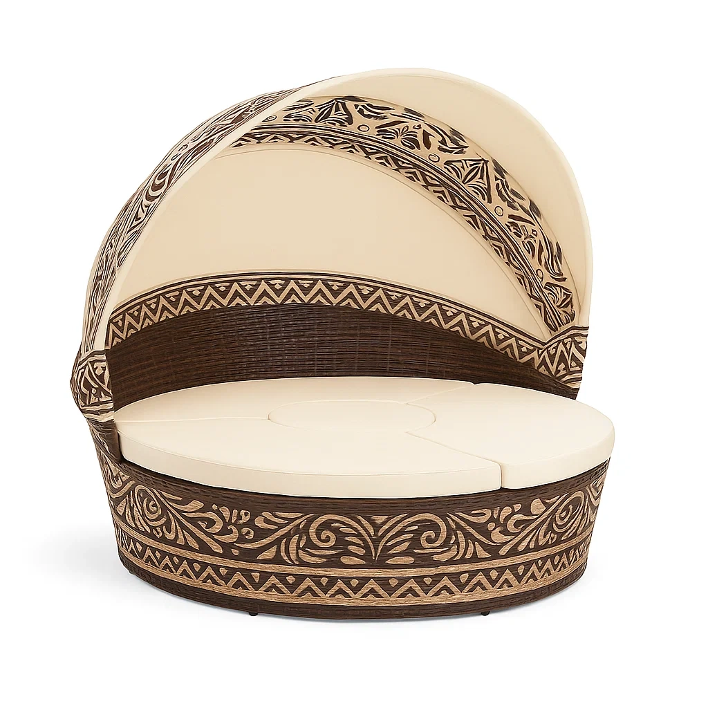 Tumbona de jardín Sofá redondo exterior ratán sintético crema/marrón