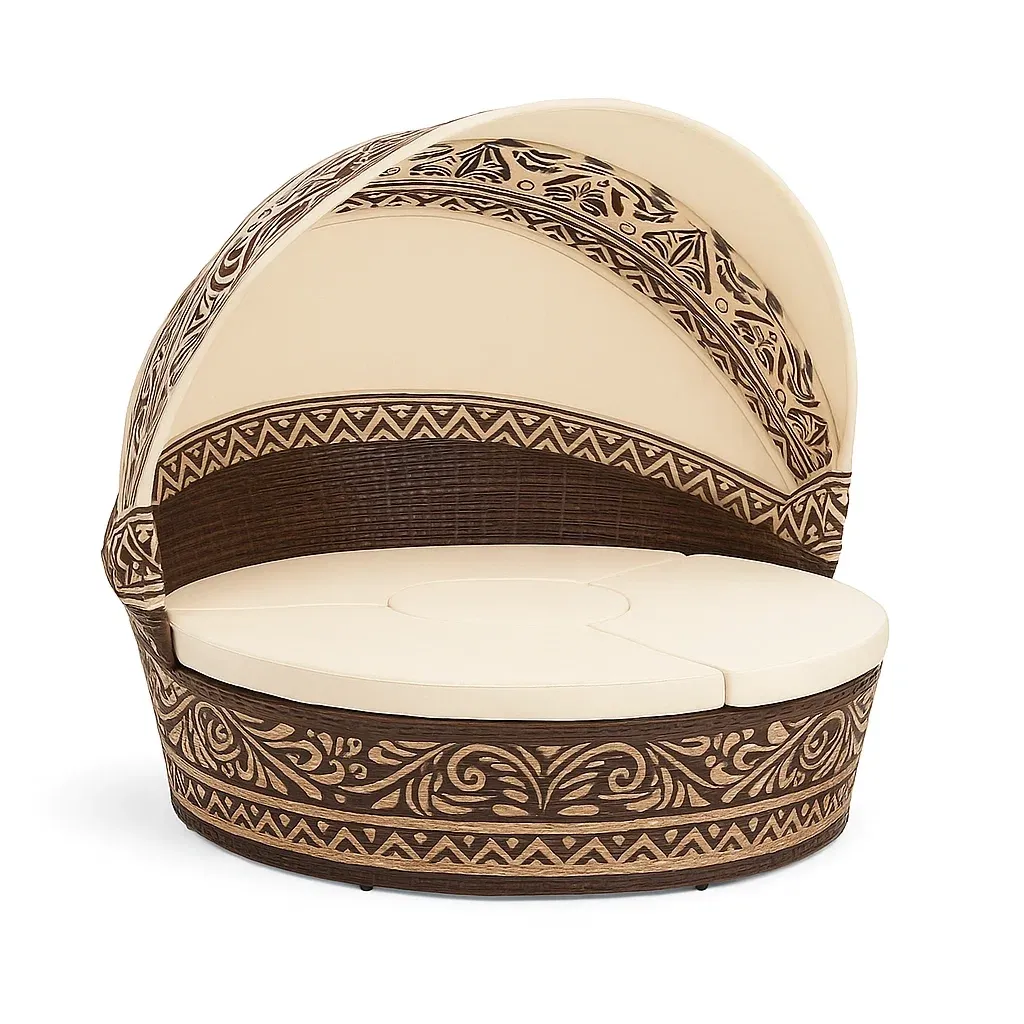 Tumbona de jardín Sofá redondo exterior ratán sintético crema/marrón