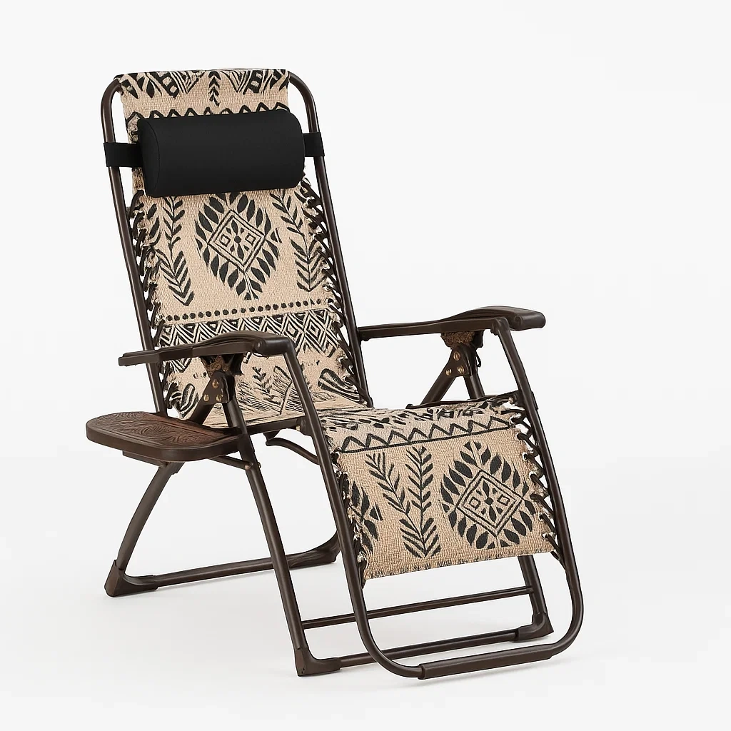 Silla reclinable de jardín Plegable de acero con tela de poliéster marrón/negro