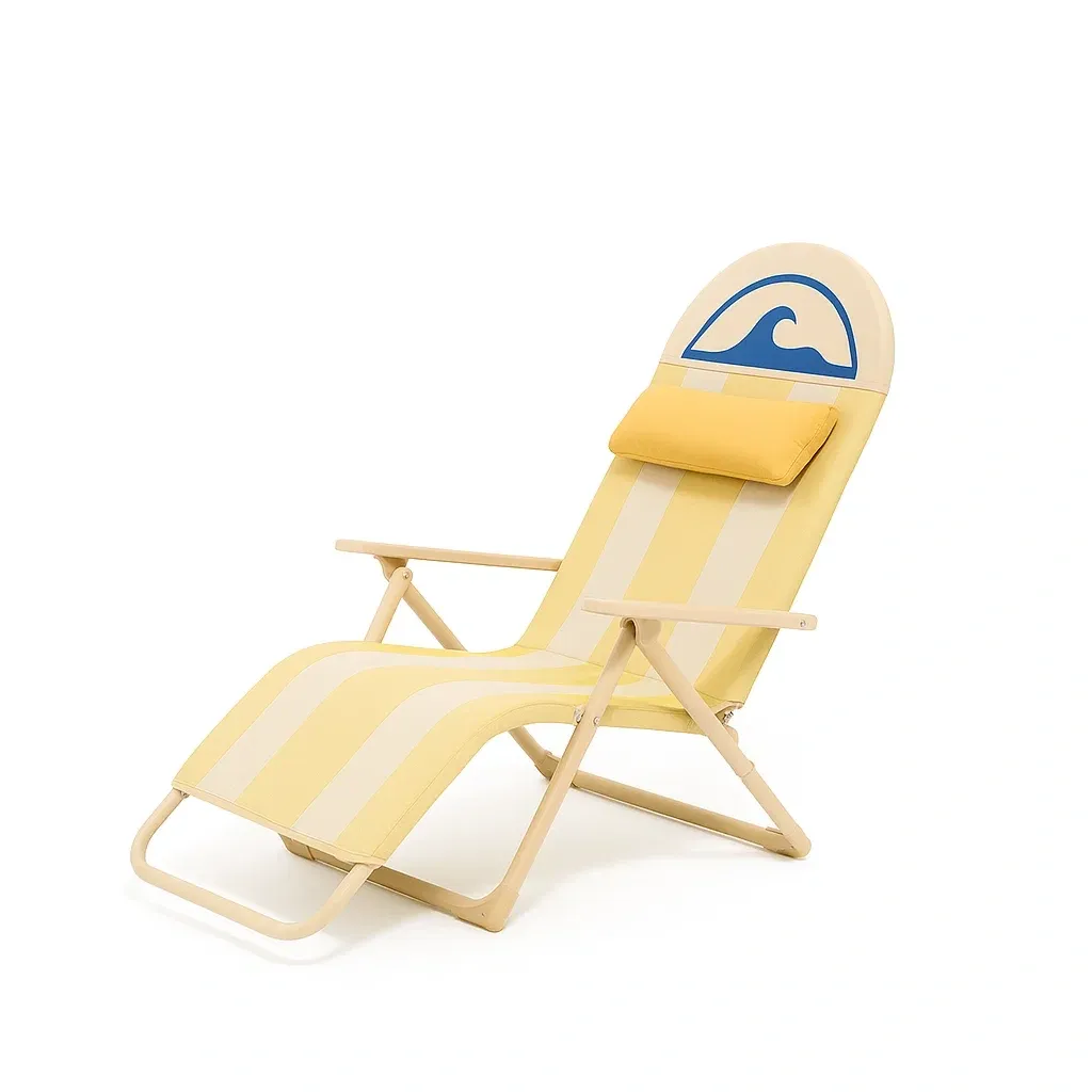 Silla reclinable de jardín Tumbona plegable con aluminio y tela poliéster rayas amarillas