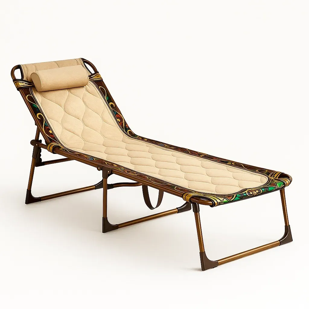 Silla reclinable de jardín Metal y tela beige con cojín