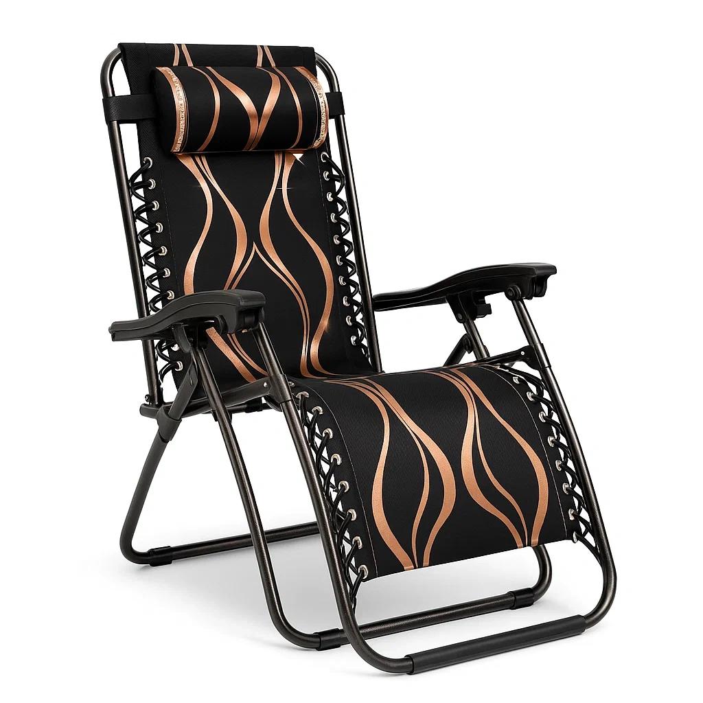 Silla reclinable de jardín de acero con poliéster negro/cobre 110x65x90 cm