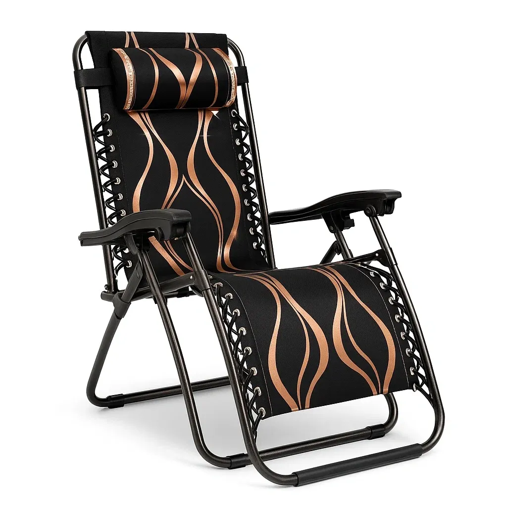 Silla reclinable de jardín de acero con poliéster negro/cobre 110x65x90 cm