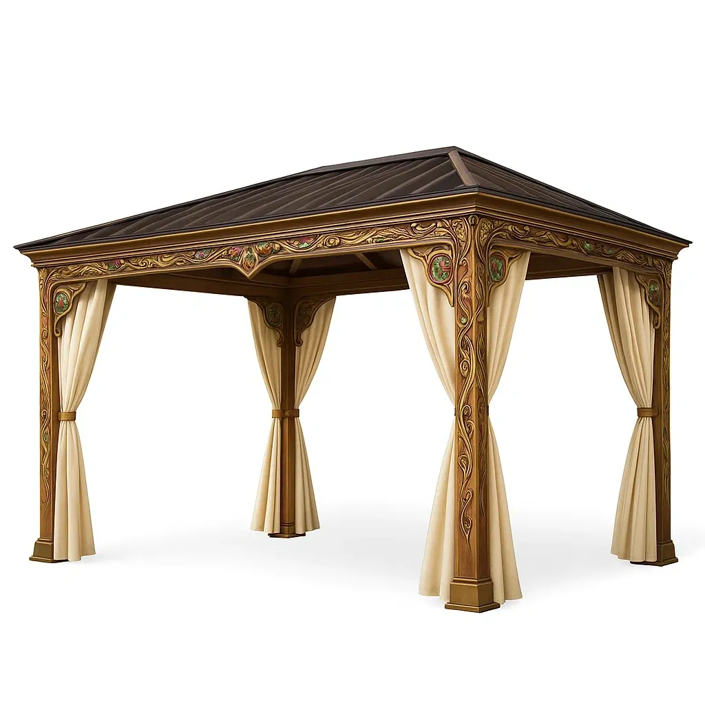 Pabellón de aluminio decorada con cortinas de poliéster