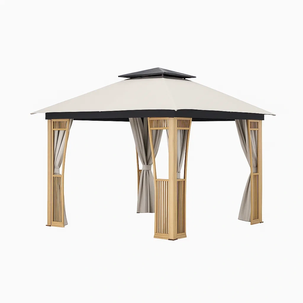 Pabellón de aluminio y poliéster beige con techo doble